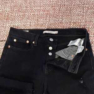 Levi's Wedgie Black Distressed Raw Hem Button Fly Jeans Excellent Condit